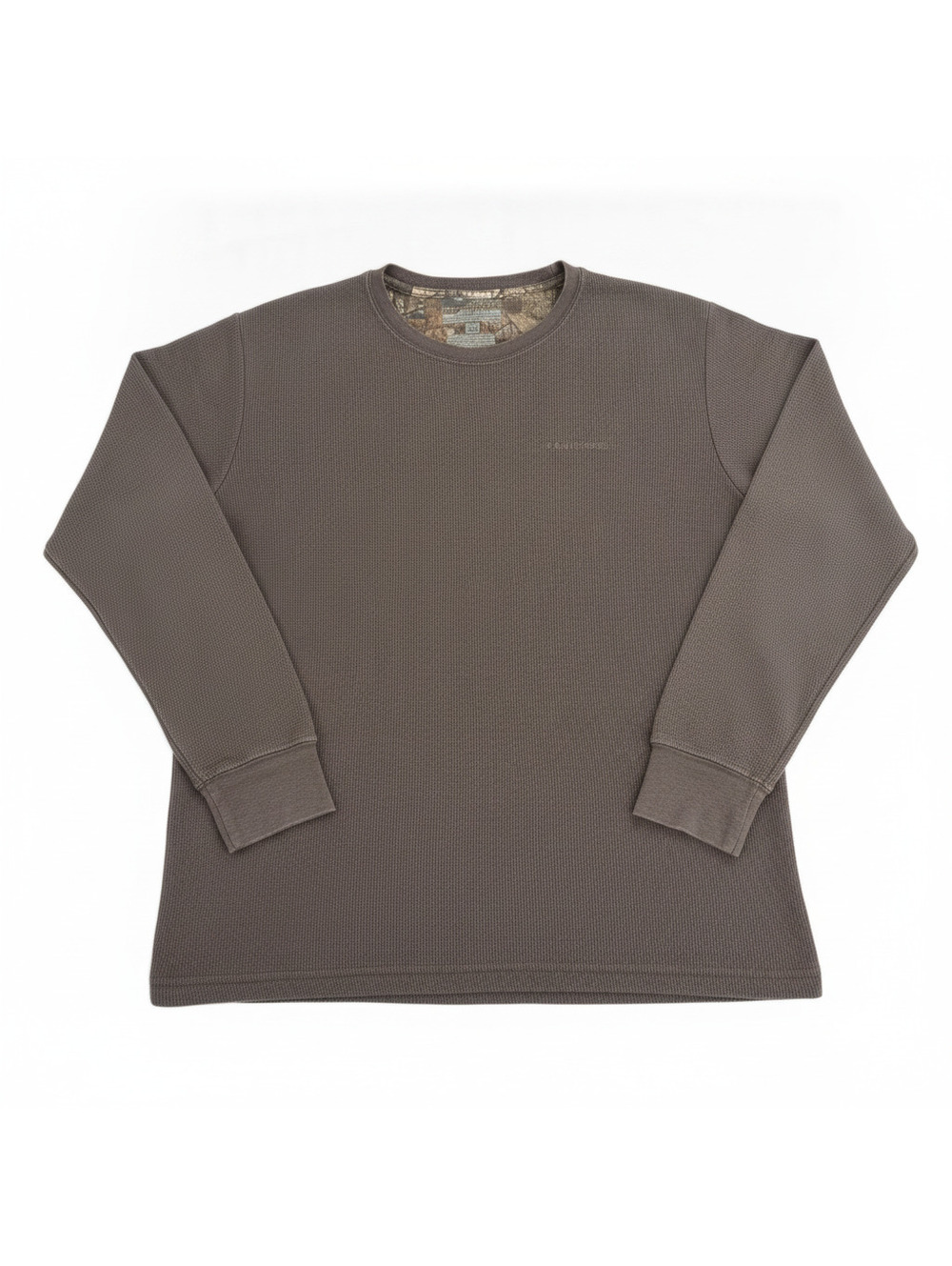 Realtree Mens Large Brown Thermal Waffle Knit Long Sleeve Shirt Camo Accent